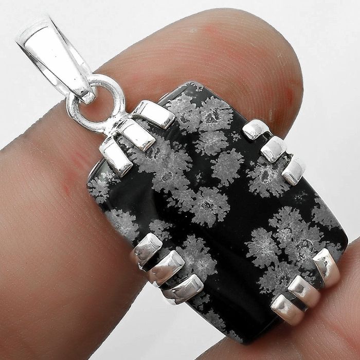 Natural Snow Flake Obsidian Pendant SDP121140 P-1564, 16x23 mm