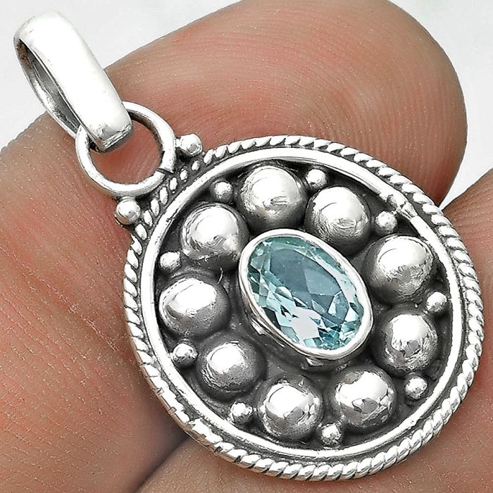 Bali Design - Natural Sky Blue Topaz Pendant SDP121536 P-1713, 7x5 mm