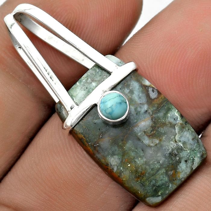 Natural Larsonite Jasper & Turquoise Pendant SDP121568 P-1563, 14x22 mm