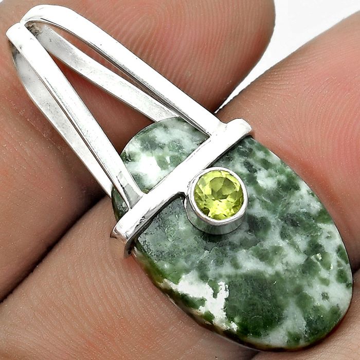 Natural Dioptase & Peridot Pendant SDP121572 P-1563, 14x22 mm