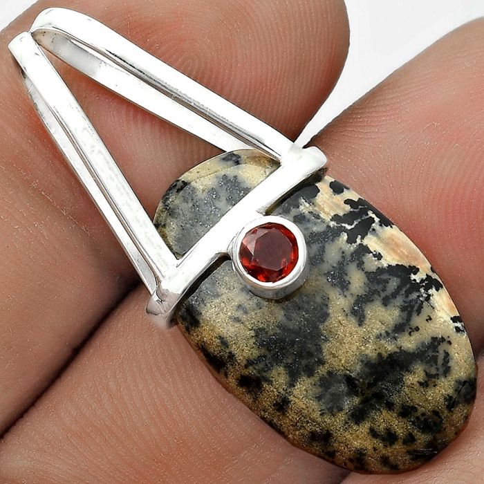 Russian Honey Dendrite Opal & Garnet Pendant SDP121574 P-1563, 15x24 mm