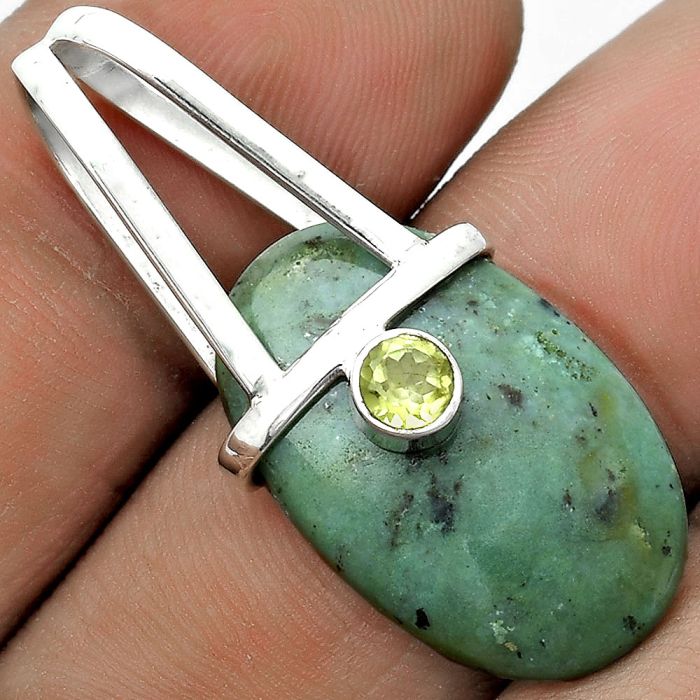 Natural Larsonite Jasper & Peridot Pendant SDP121584 P-1563, 14x23 mm