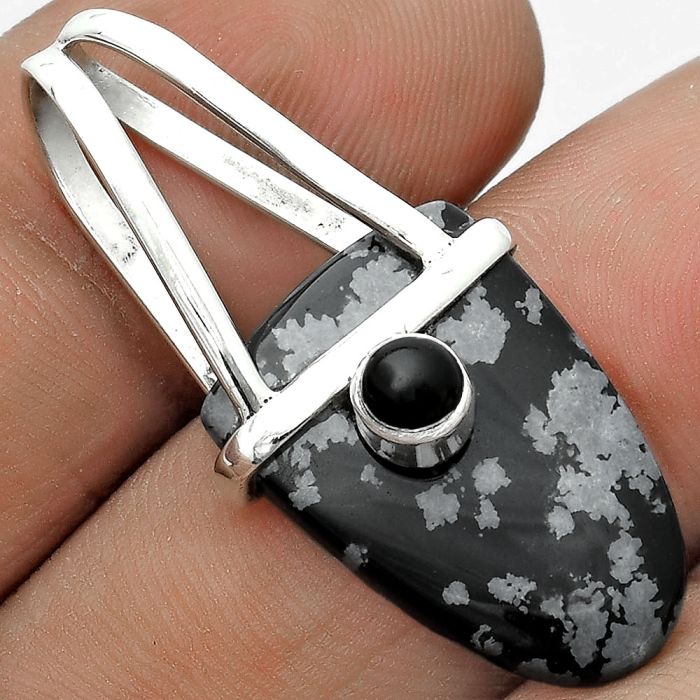 Snow Flake Obsidian & Black Onyx Pendant SDP121588 P-1563, 14x21 mm