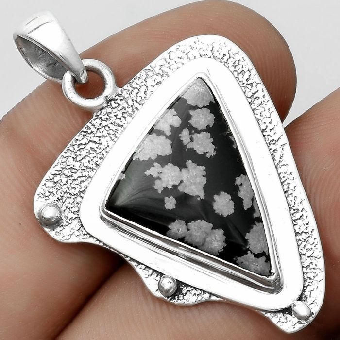 Natural Snow Flake Obsidian Pendant SDP121760 P-1498, 13x20 mm