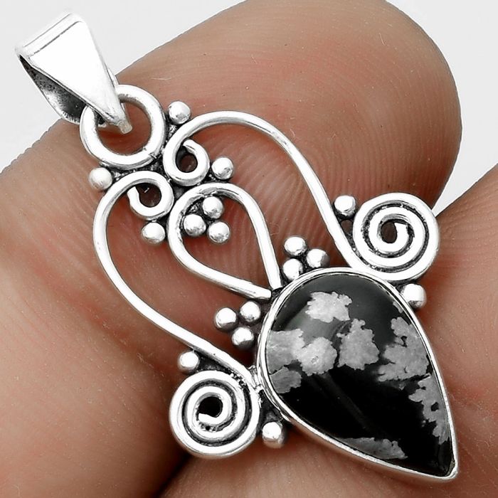 Natural Snow Flake Obsidian Pendant SDP121820 P-1553, 8x12 mm