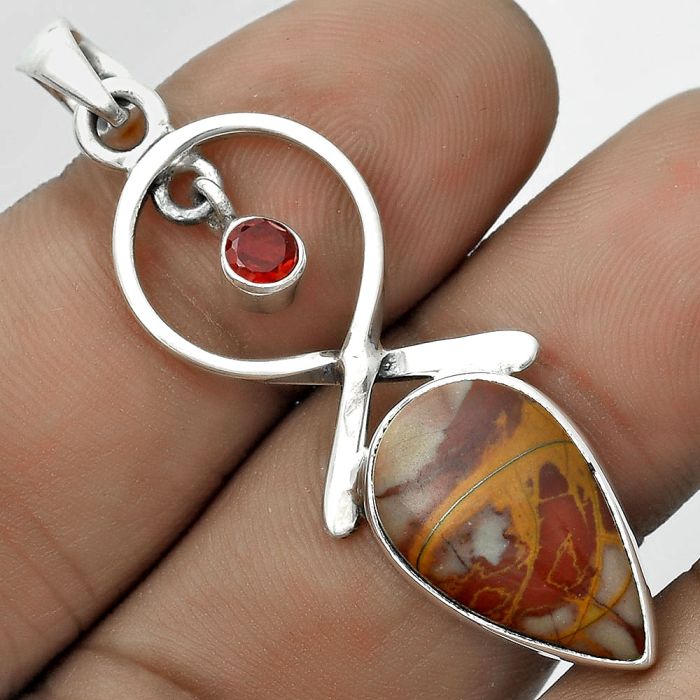 Natural Noreena Jasper & Garnet Pendant SDP121865 P-1048, 12x19 mm