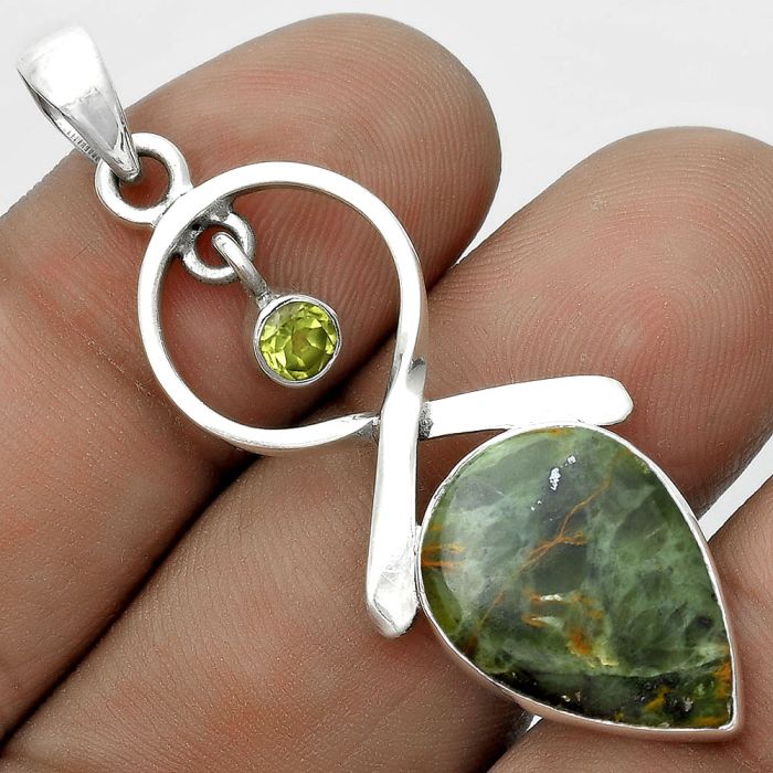 Natural Turkish Rainforest Chrysocolla & Peridot Pendant SDP121884 P-1048, 13x18 mm