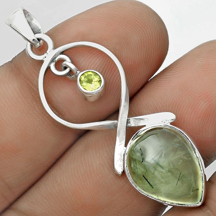 Natural Prehnite & Peridot Pendant SDP121888 P-1048, 12x16 mm