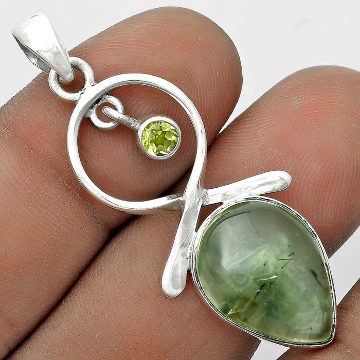 Natural Prehnite & Peridot Pendant SDP121890 P-1048, 14x18 mm