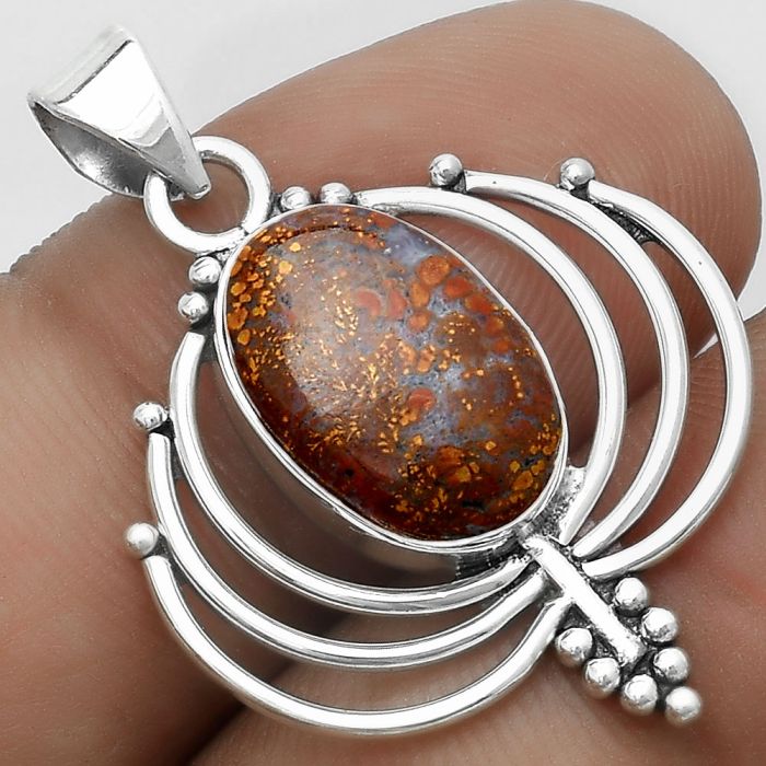 Lotus - Natural Red Moss Agate Pendant SDP122347 P-1702, 10x14 mm