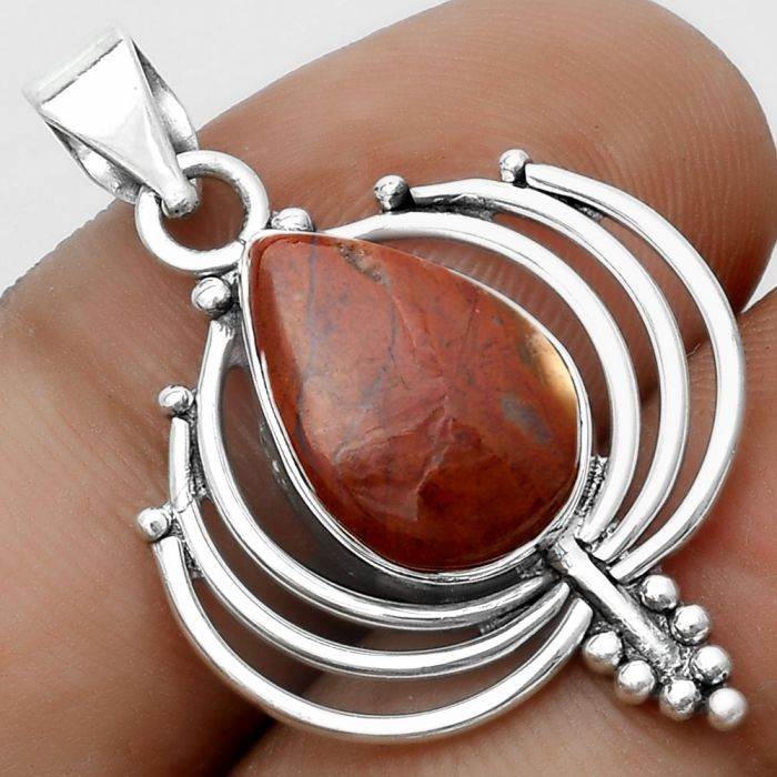 Lotus - Natural Red Moss Agate Pendant SDP122353 P-1702, 10x14 mm