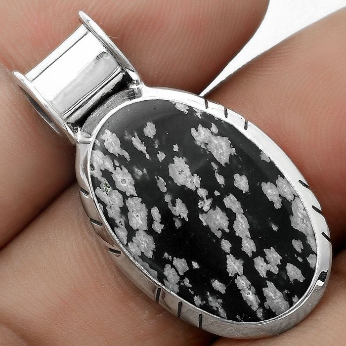 Natural Snow Flake Obsidian Pendant SDP122422 P-1154, 14x21 mm