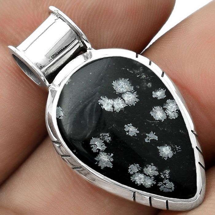 Natural Snow Flake Obsidian Pendant SDP122428 P-1154, 15x22 mm