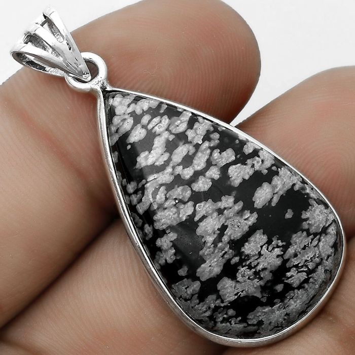 Natural Snow Flake Obsidian Pendant SDP122793 P-1001, 18x31 mm