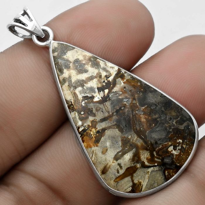 Natural Palm Root Fossil Agate Pendant SDP122805 P-1001, 22x37 mm