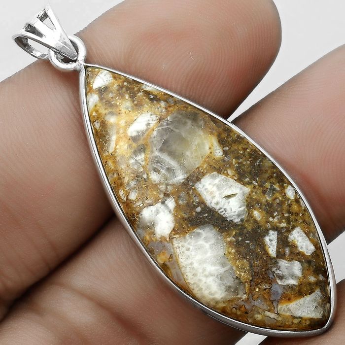 Natural Rock Calcy Pendant SDP122822 P-1001, 18x40 mm