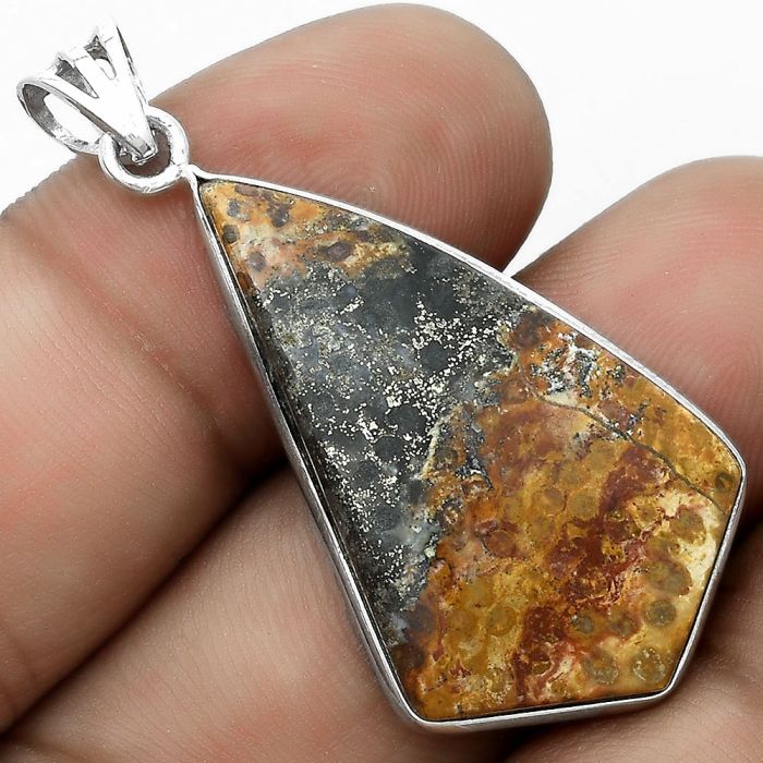 Natural Palm Root Fossil Agate Pendant SDP123080 P-1001, 20x33 mm