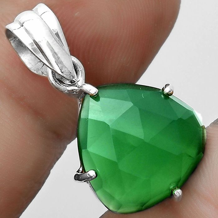 Faceted Natural Green Onyx Pendant SDP123252 P-1013, 14x14 mm