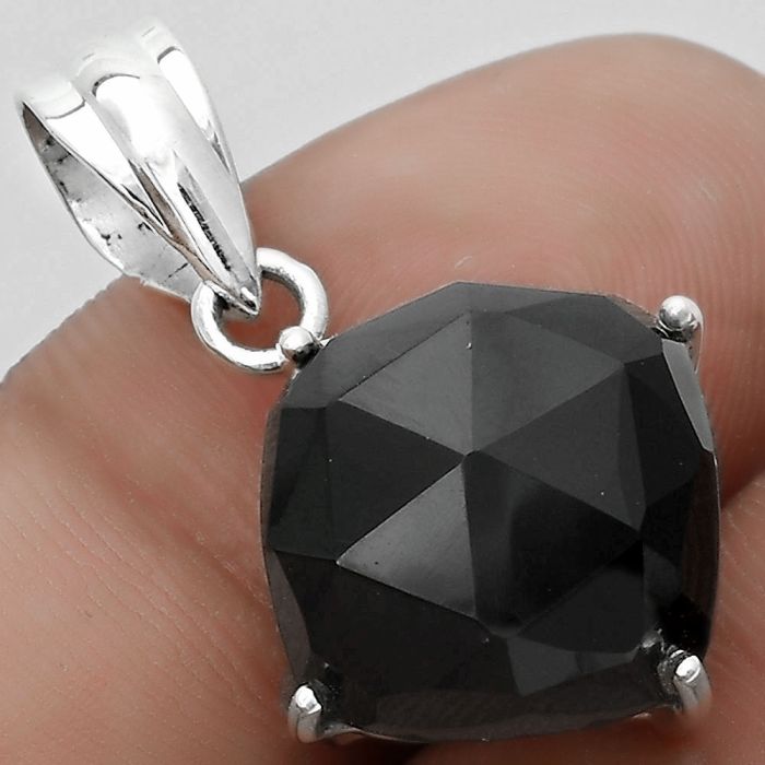 Faceted Natural Black Onyx - Brazil Pendant SDP123256 P-1013, 14x14 mm