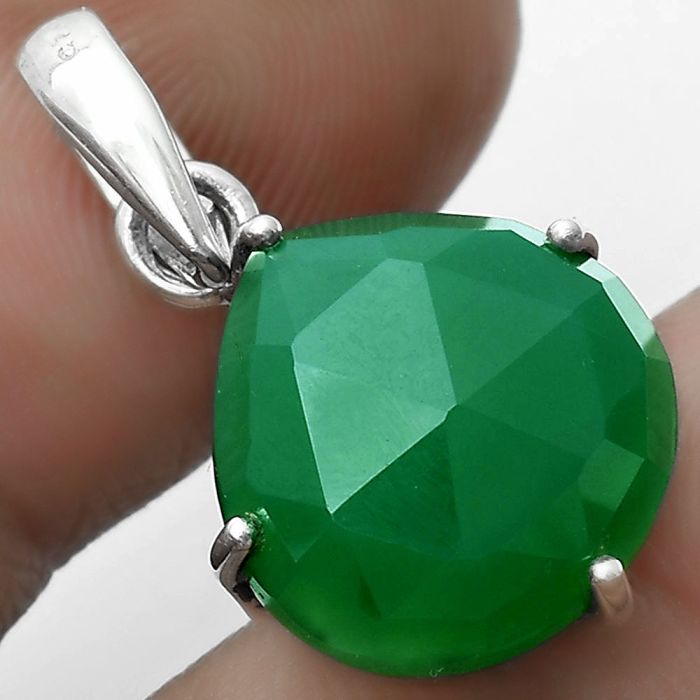 Faceted Natural Green Onyx Pendant SDP123276 P-1013, 14x14 mm