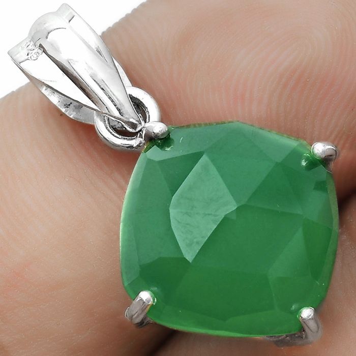 Faceted Natural Green Onyx Pendant SDP123304 P-1013, 14x14 mm