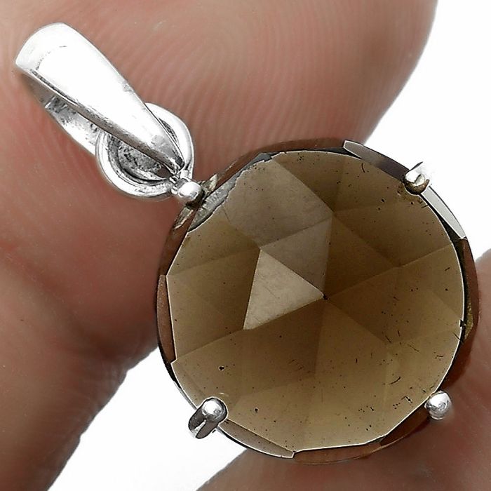 Faceted Natural Smoky Quartz - Brazil Pendant SDP123317 P-1013, 14x14 mm