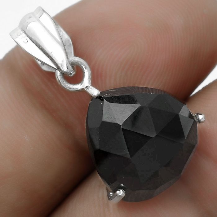 Faceted Natural Black Onyx - Brazil Pendant SDP123325 P-1013, 14x14 mm