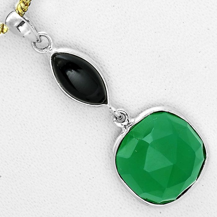 Faceted Natural Green Onyx & Black Onyx Pendant SDP123359 P-1098, 14x14 mm