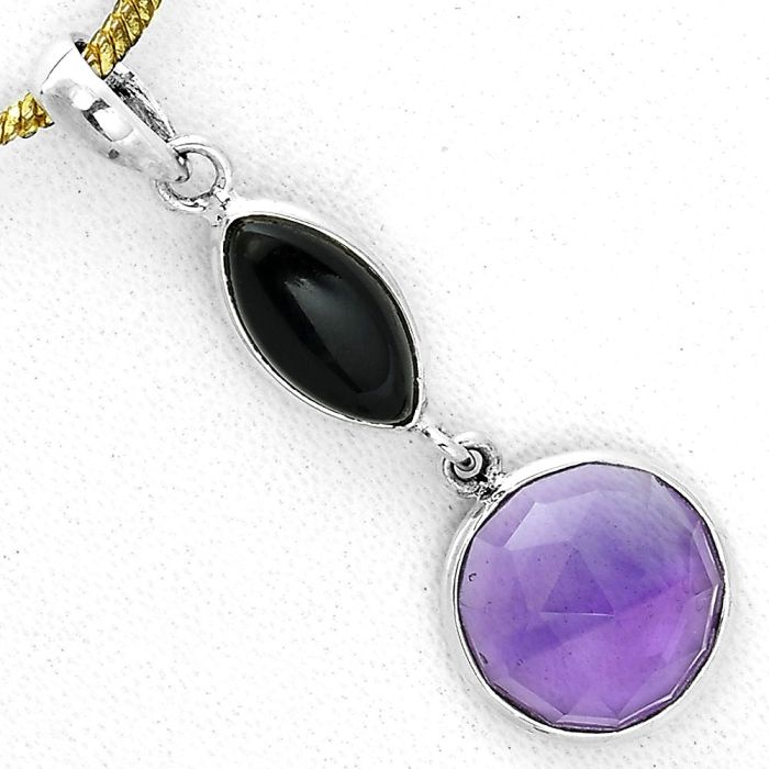 Faceted Amethyst - Brazil & Black Onyx Pendant SDP123365 P-1098, 12x12 mm