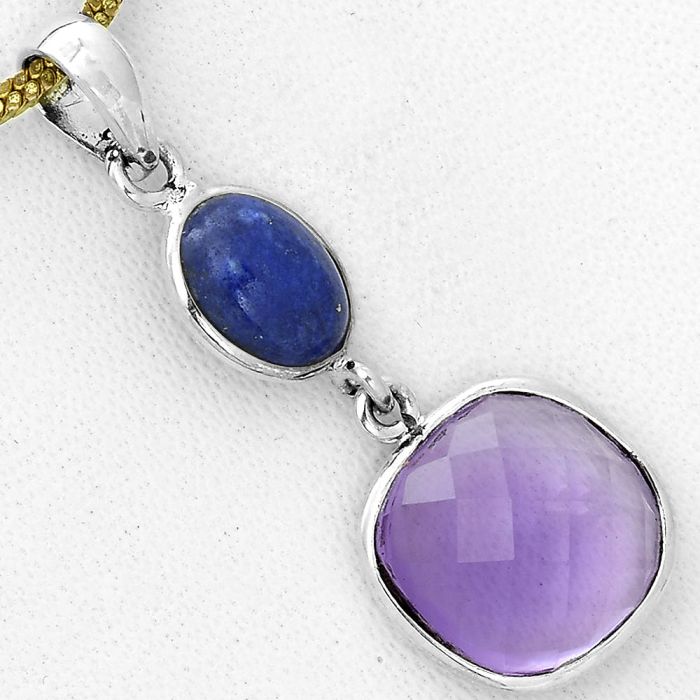 Faceted Amethyst - Brazil & Lapis Pendant SDP123387 P-1098, 12x12 mm