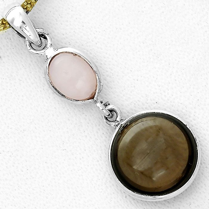 Smoky Quartz Cab Briolette & Pink Opal Pendant SDP123391 P-1098, 12x12 mm