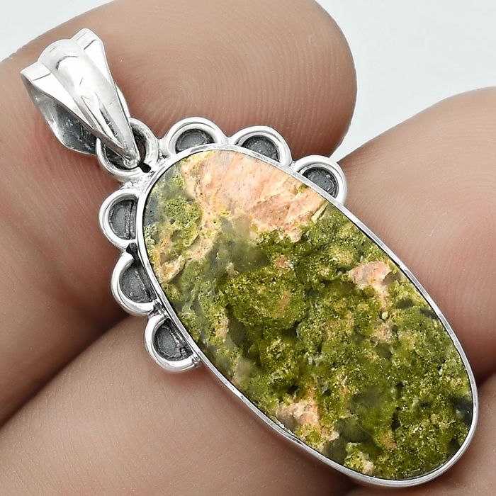 Natural Unakite Pendant SDP123618 P-1085, 12x25 mm