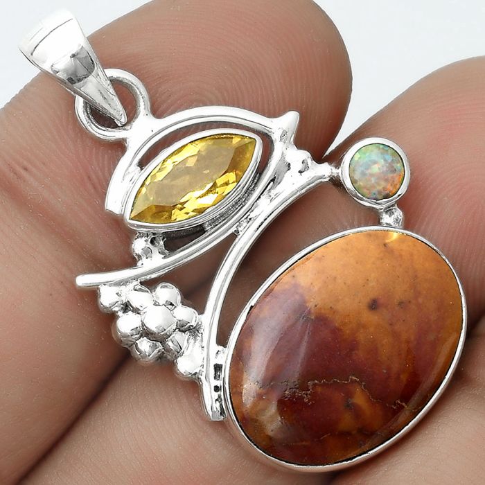 Red Mookaite, Citrine & Fire Opal Pendant SDP123698 P-1704, 13x18 mm