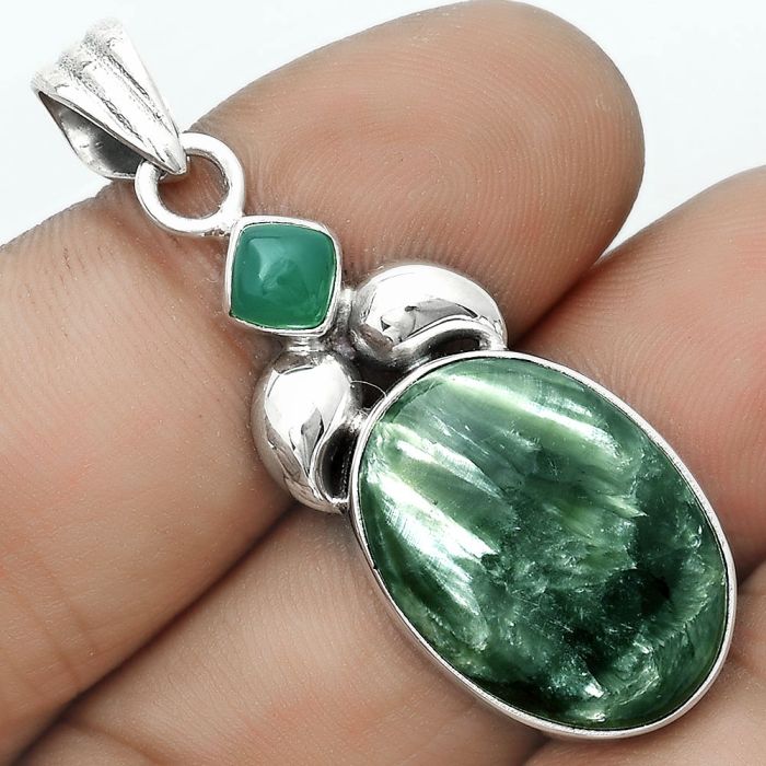 Russian Seraphinite & Green Onyx Pendant SDP123711 P-1683, 15x21 mm