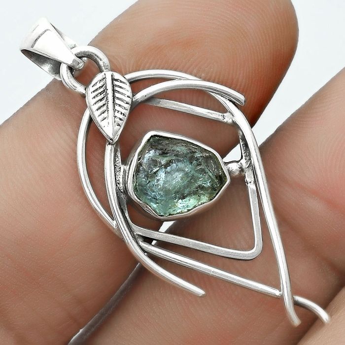 Natural Aqua Apatite Rough - Madagascar Pendant SDP123744 P-1504, 8x10 mm