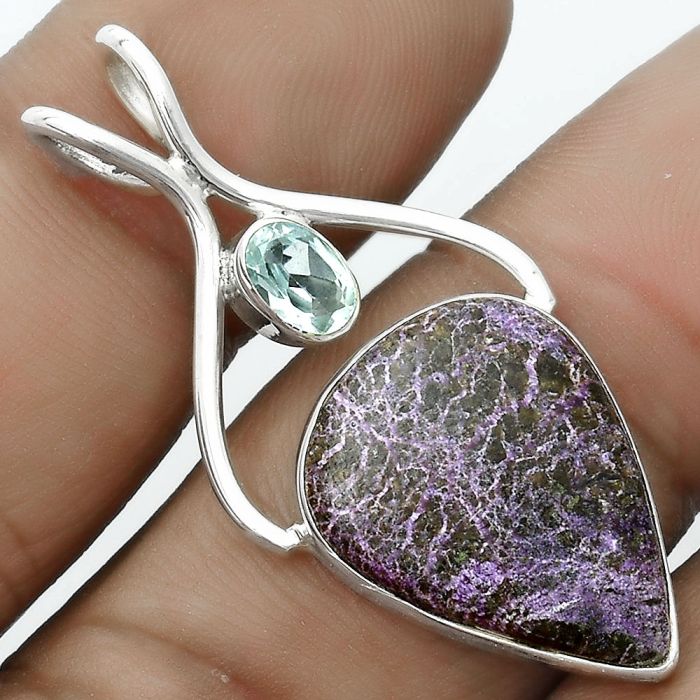 Natural Purpurite & Sky Blue Topaz Pendant SDP123939 P-1038, 15x21 mm