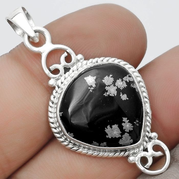 Natural Snow Flake Obsidian Pendant SDP124060 P-1696, 17x18 mm