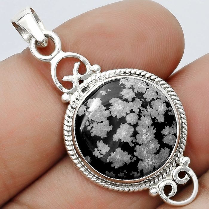 Natural Snow Flake Obsidian Pendant SDP124070 P-1696, 18x18 mm