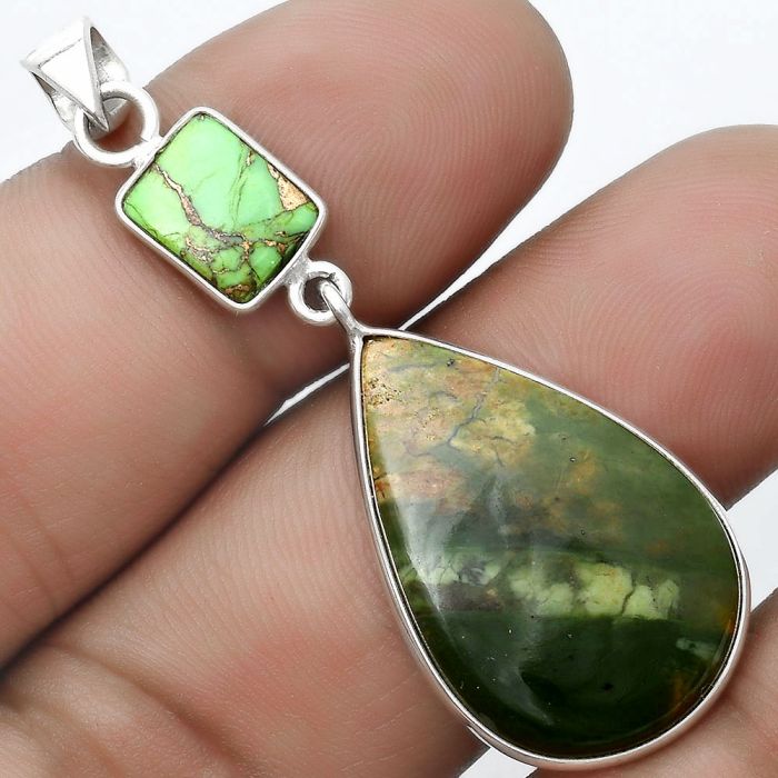 Chrome Chalcedony & Copper Green Turquoise Pendant SDP124167 P-1098, 17x26 mm