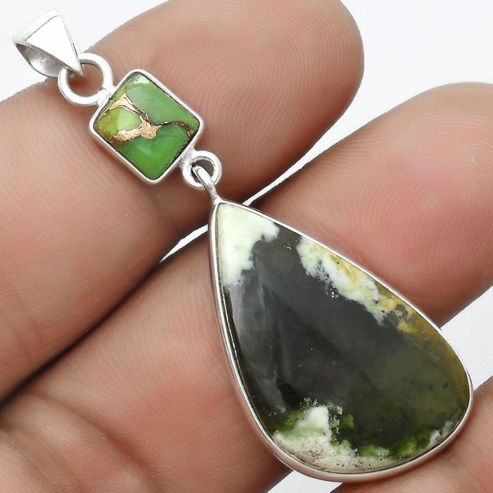 Chrome Chalcedony & Copper Green Turquoise Pendant SDP124188 P-1098, 17x28 mm