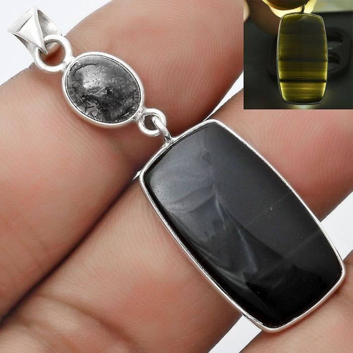 Black Lace Obsidian & Black Onyx Pendant SDP124244 P-1098, 14x25 mm