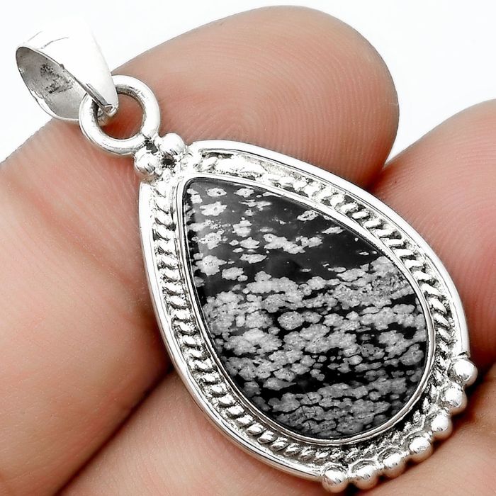 Natural Snow Flake Obsidian Pendant SDP124355 P-1511, 14x21 mm