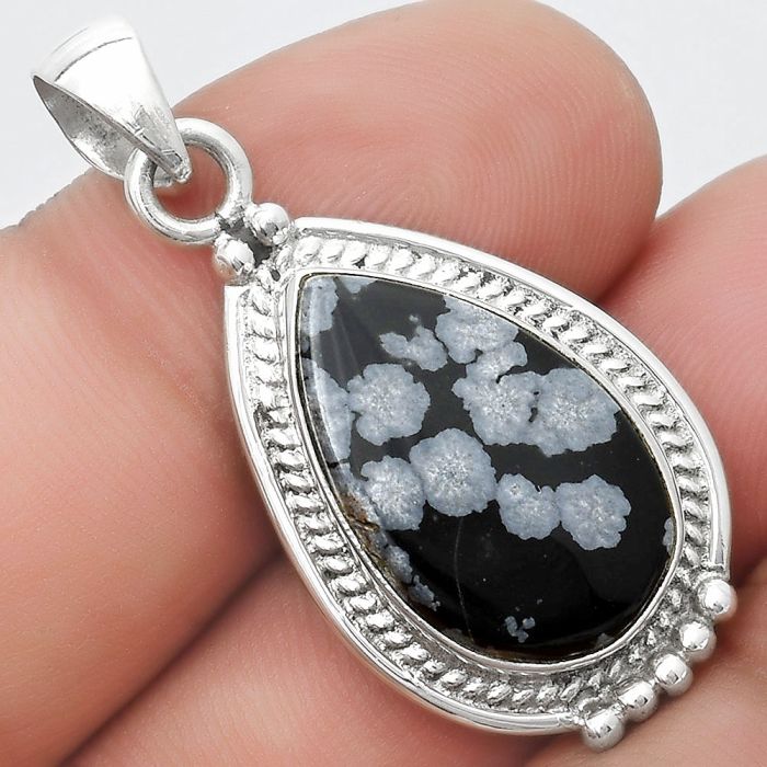 Natural Snow Flake Obsidian Pendant SDP124361 P-1511, 13x20 mm