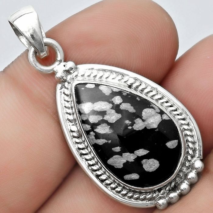 Natural Snow Flake Obsidian Pendant SDP124374 P-1511, 12x20 mm