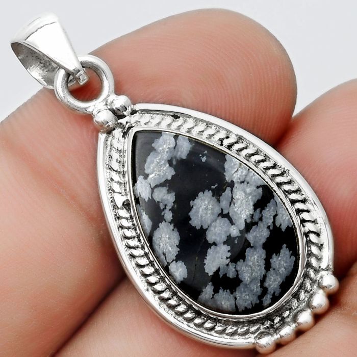 Natural Snow Flake Obsidian Pendant SDP124375 P-1511, 12x20 mm