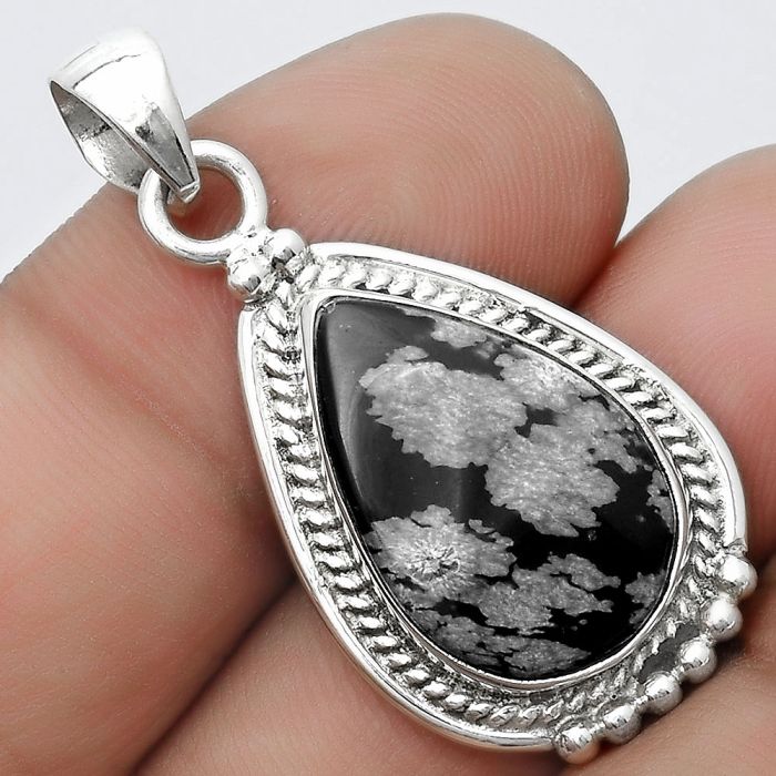 Natural Snow Flake Obsidian Pendant SDP124392 P-1511, 13x19 mm