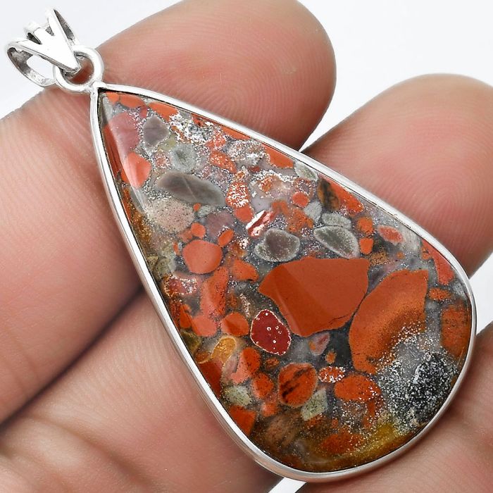 Natural Red Brecciated Jasper Pendant SDP124555 P-1001, 23x39 mm