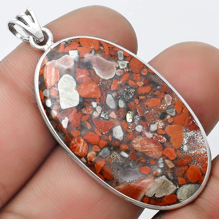 Natural Red Brecciated Jasper Pendant SDP124558 P-1001, 21x37 mm