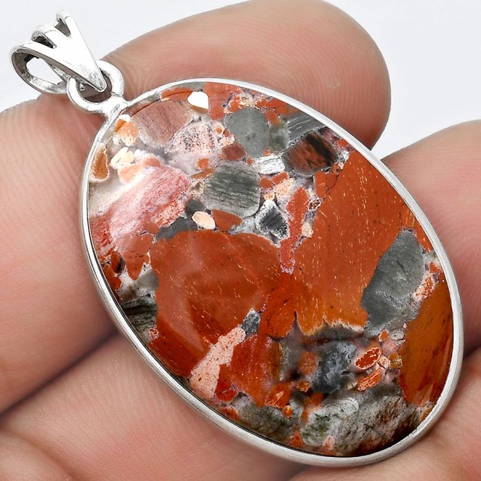 Natural Red Brecciated Jasper Pendant SDP124559 P-1001, 23x33 mm