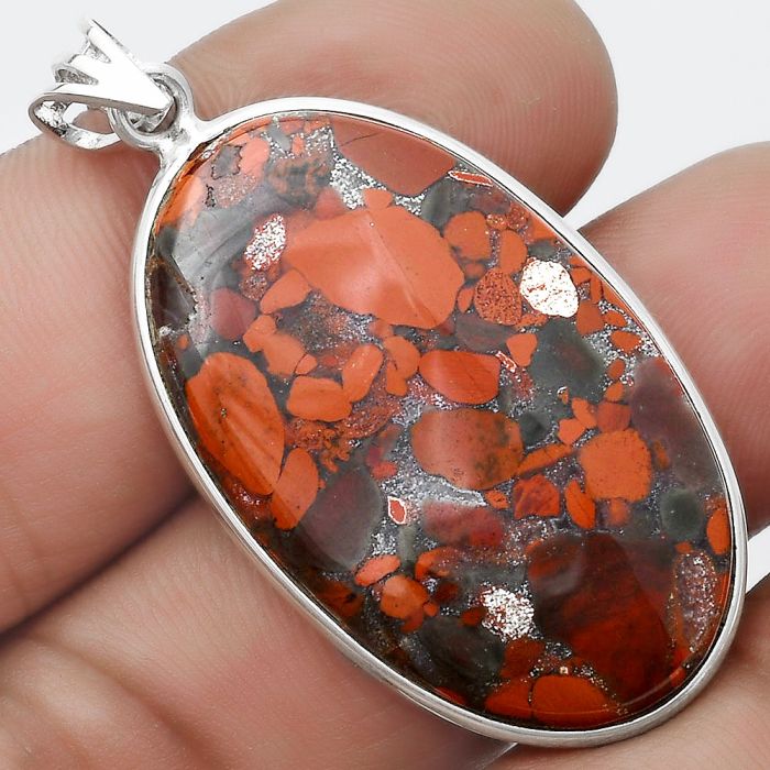 Natural Red Brecciated Jasper Pendant SDP124560 P-1001, 22x36 mm